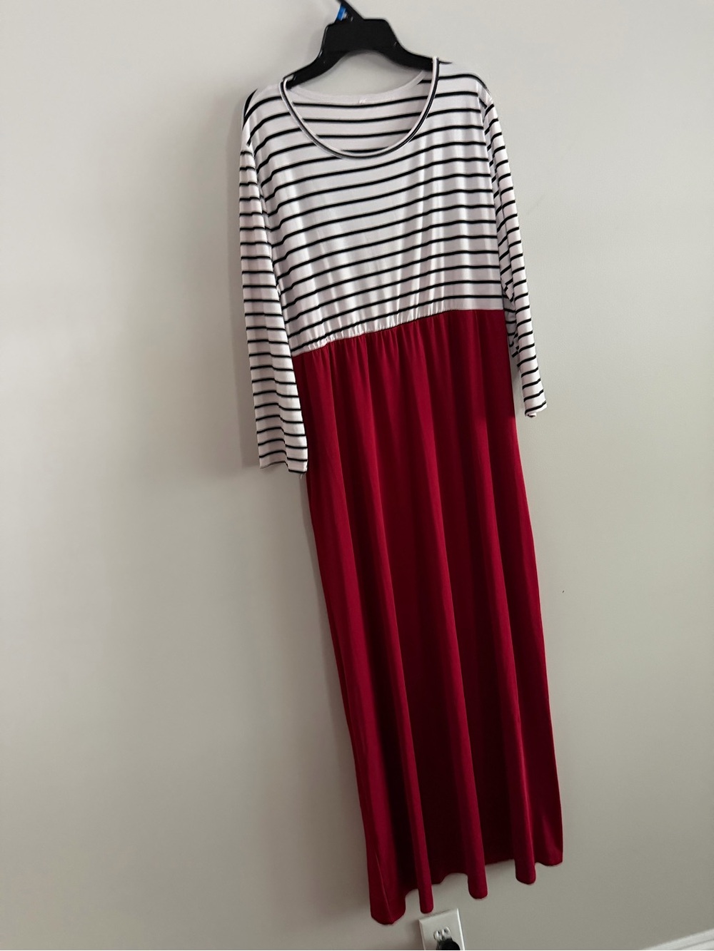 Striped Black & White Top with Red Maxi Skirt Dress